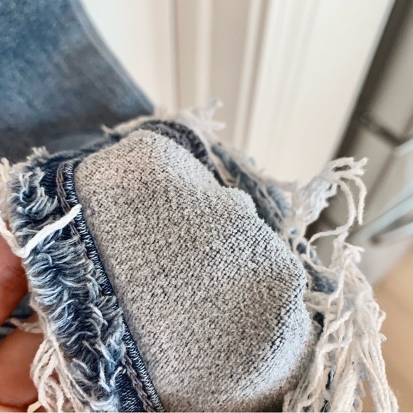 EXPRESS Blue Fleece-Lined Denim Jean Leggings Mid-Rise Raw Hem - Picture 7 of 9